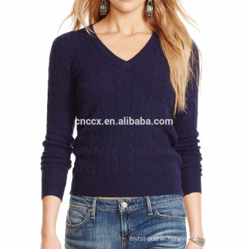 15PKCAS57 V neck cable cashmere sweater pullover for women